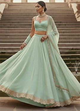 Mint Green Silk Designer Umbrella Lehenga