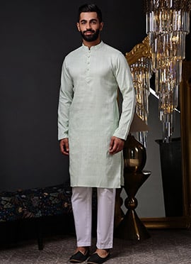 Mint Green Silk Jacquard Woven Kurta Pyjama