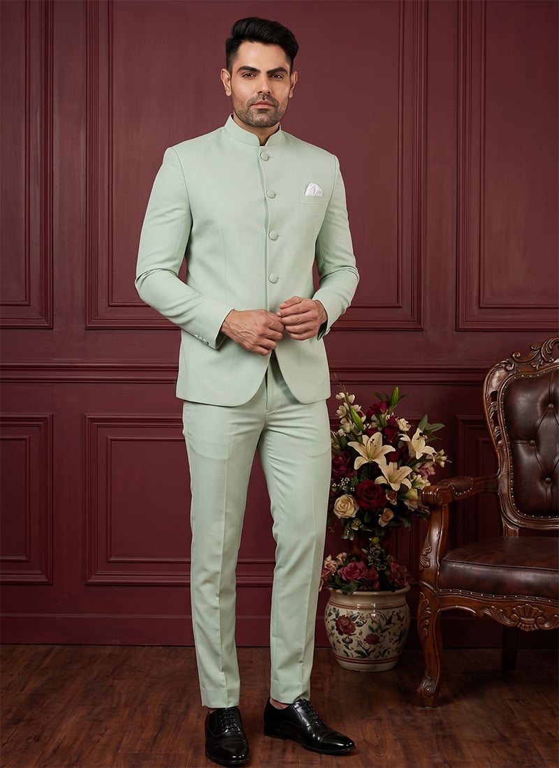Mint Green Silk Jodhpuri Suit For Men After Six Wear
