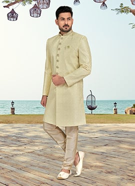 Mint Green Silk Sequins Indowestern Sherwani