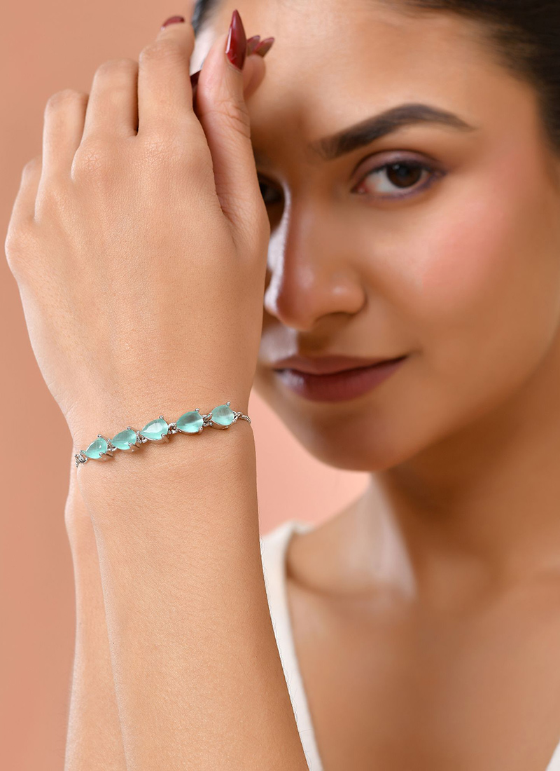 Mint Green Stone Adjustable Bracelet For Women Wedding Wear
