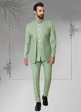 Mint Green Terry Rayon Jodhpuri Suit