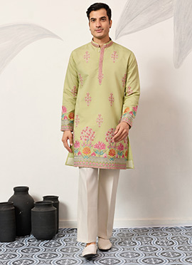 Mint Pista Green Viscose Silk Embroidered Sequins Thread Kurta