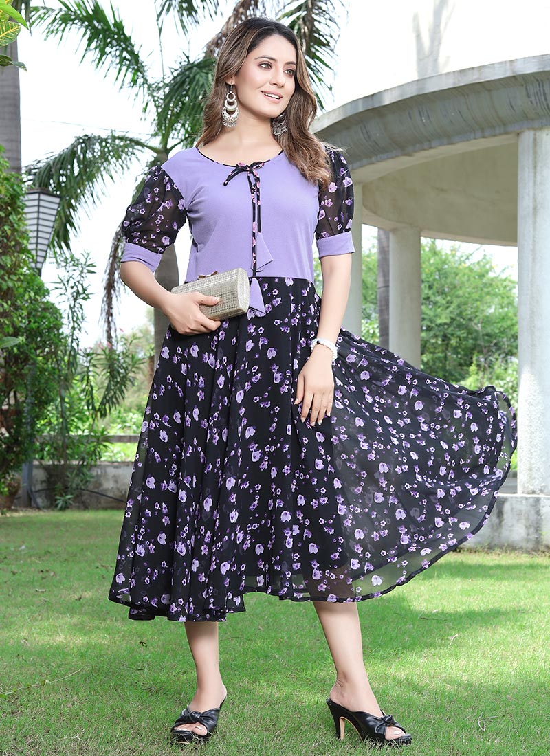 Mixed Lycra Faux Georgette Printed Fit And Flare Dress After Six Wear