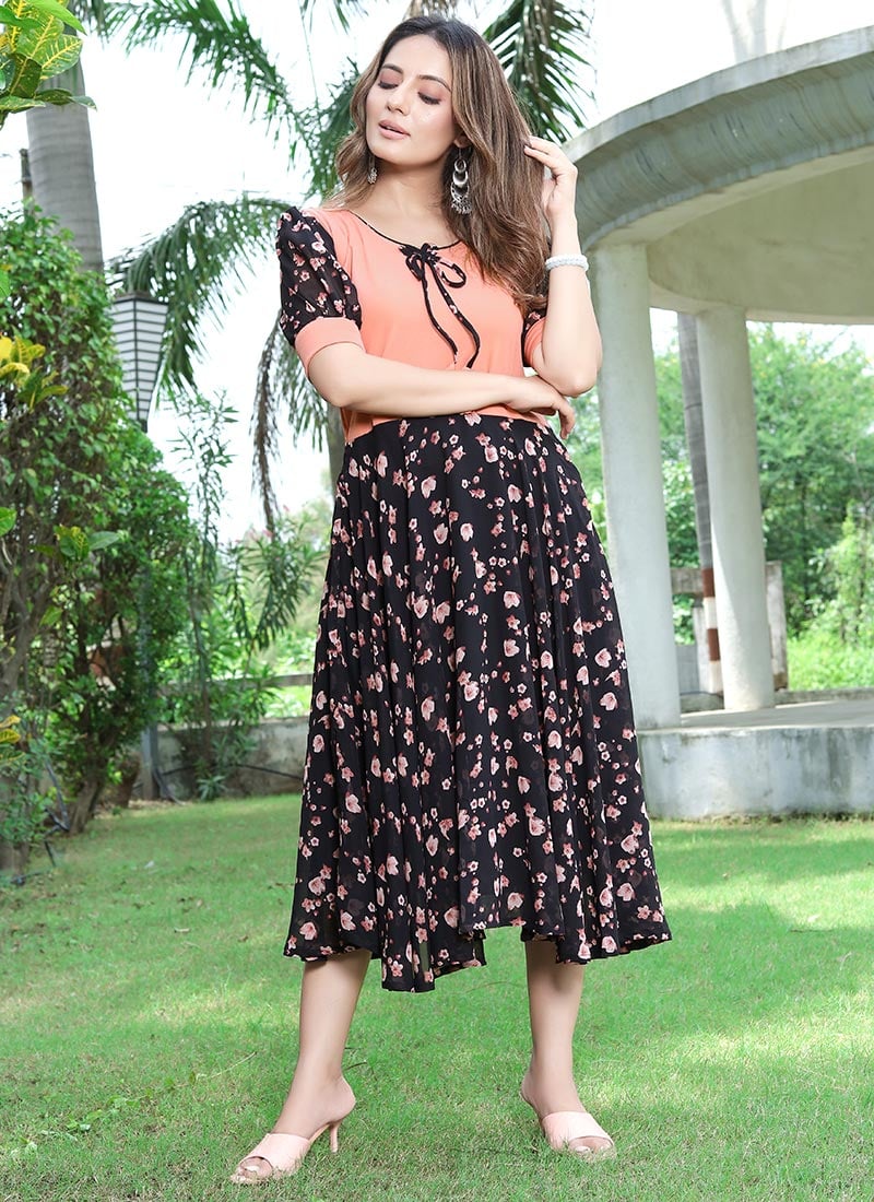 Mixed Lycra Faux Georgette Printed Fit And Flare Dress After Six Wear