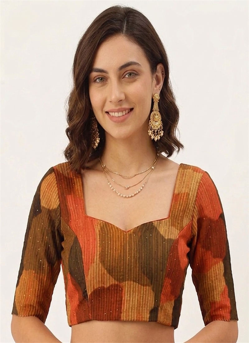Mocha Rust Brown Georgette Stretchable Blouse Festive Wear