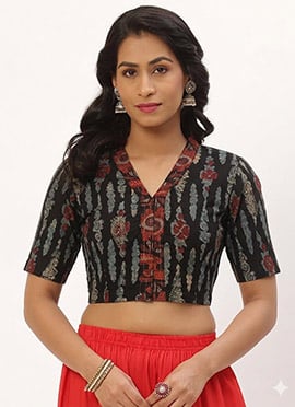 Modern Black Cotton Printed Blouse