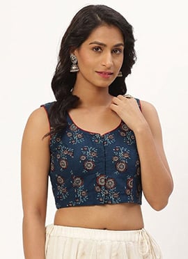 Modern Blue Cotton Printed Blouse