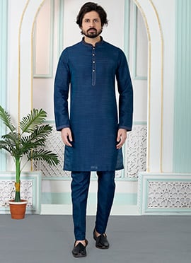 Modern Blue Silk Kurta Pyjama