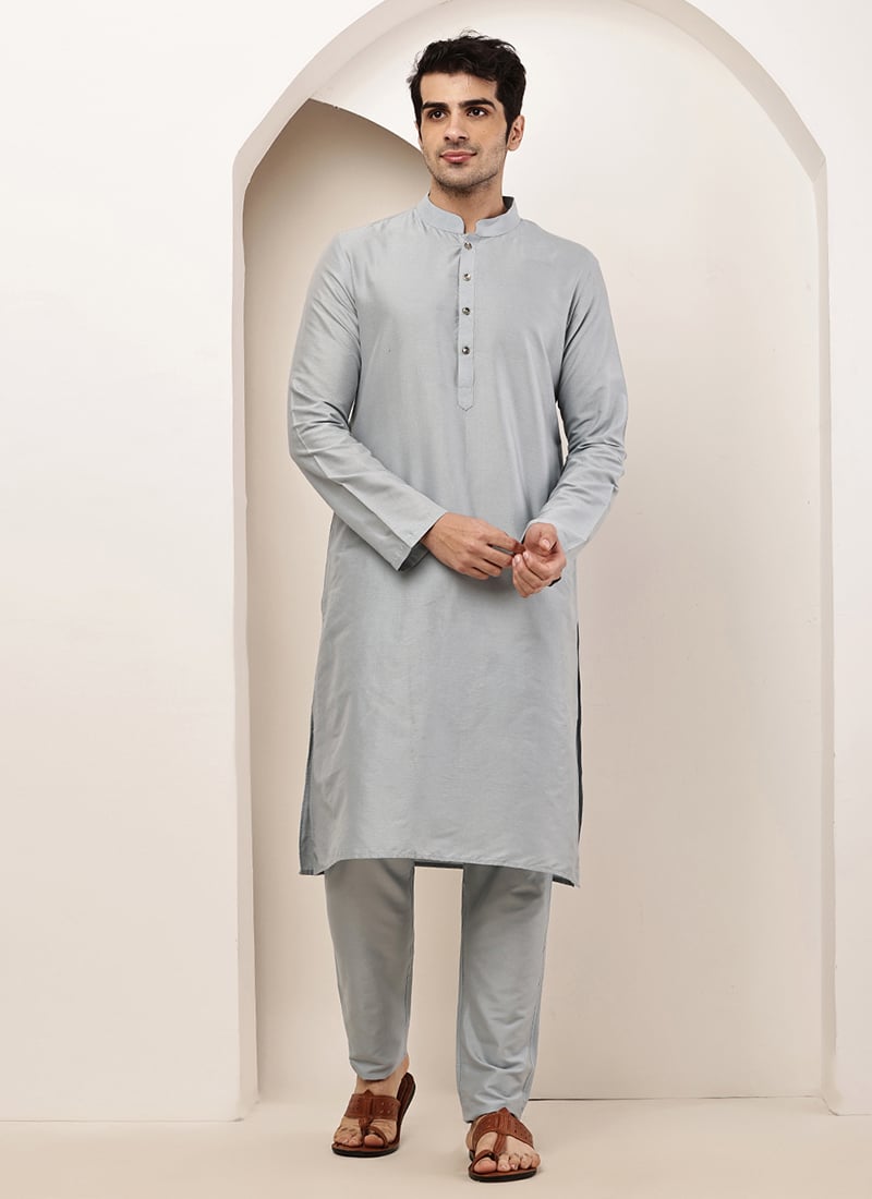 Modern Blue Viscose Silk Kurta Pyjama Festive Wear