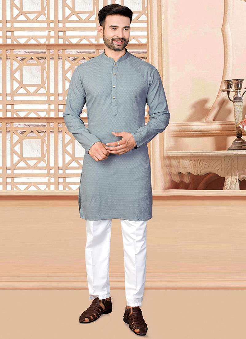 Modern Grey Rayon Kurta Pyjama Festive Wear