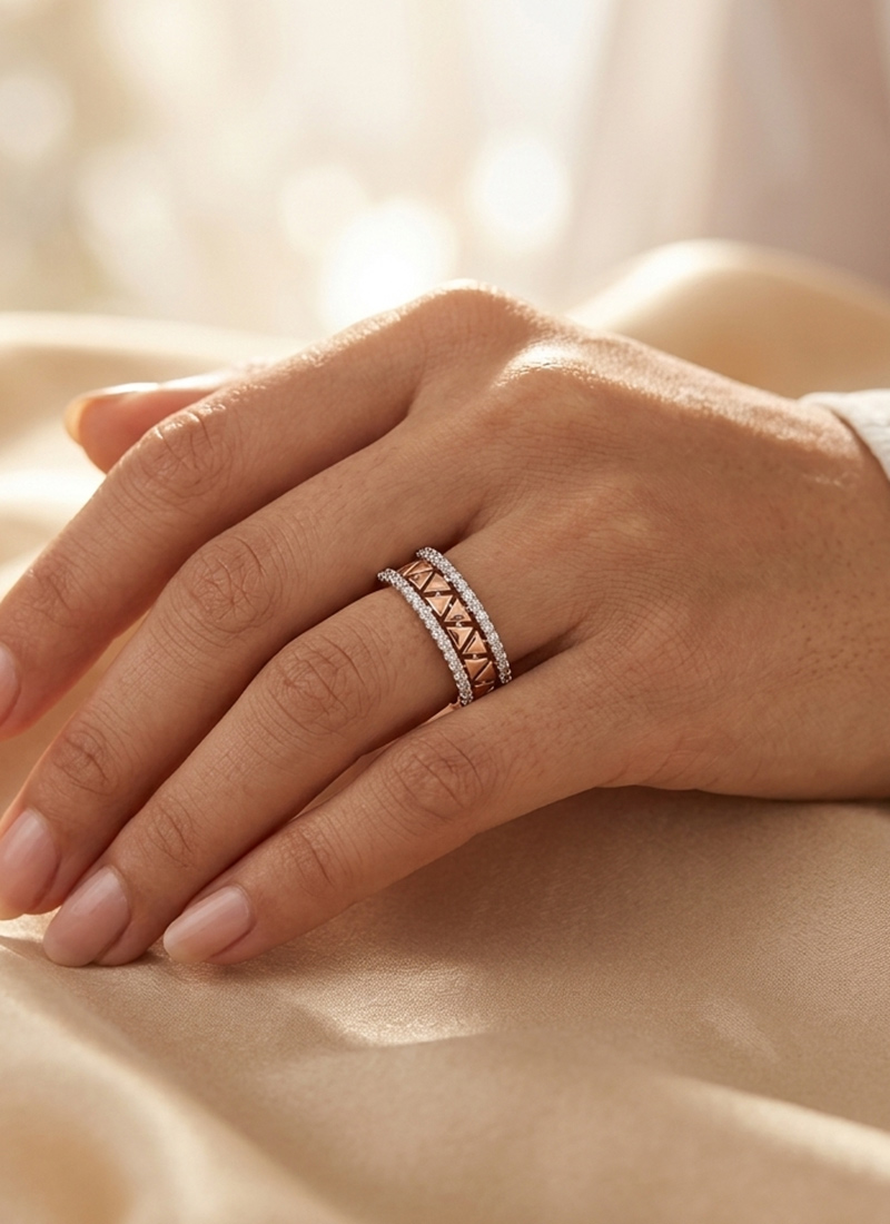 Modern Rose Gold 925 Sterling Silver Moissanite Ring Wedding Wear