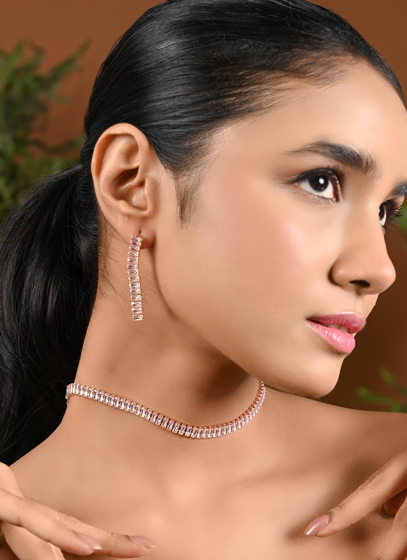 Modern Rose Gold American Diamond Stone Choker Wedding Wear