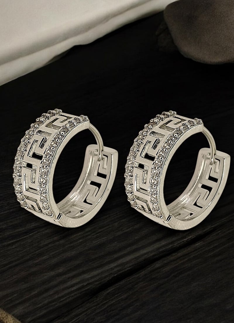 Modern Silver Plated Stones Hoops Festive Wear