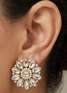 Modern White Kundan Studs