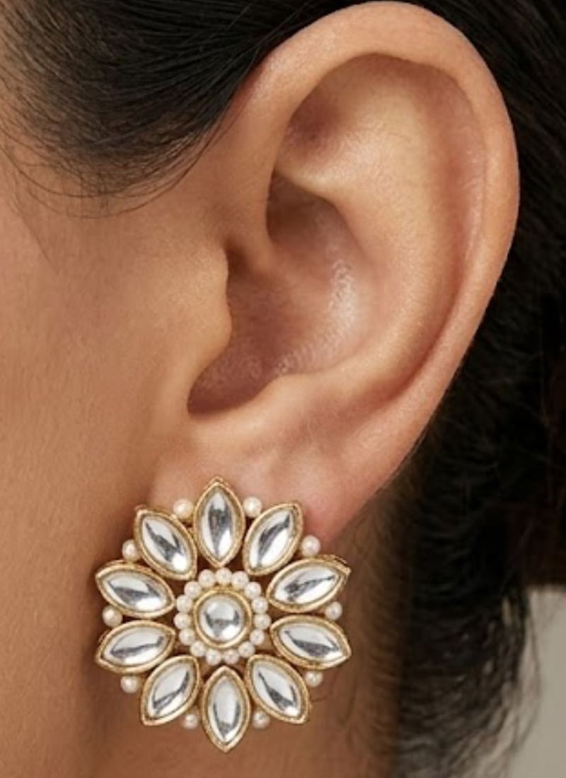 Modern White Kundan Studs Festive Wear