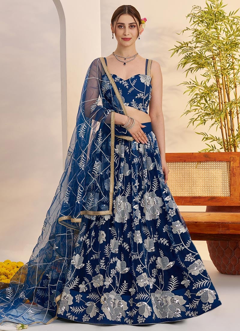 Morepetch Net Embroidered Sequins Lehenga Wedding Wear