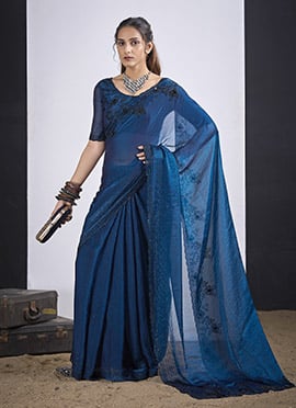 Morpeach Silk Hand Embroidered Saree