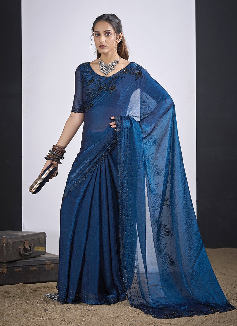 Morpeach Silk Hand Embroidered Saree After Six Wear