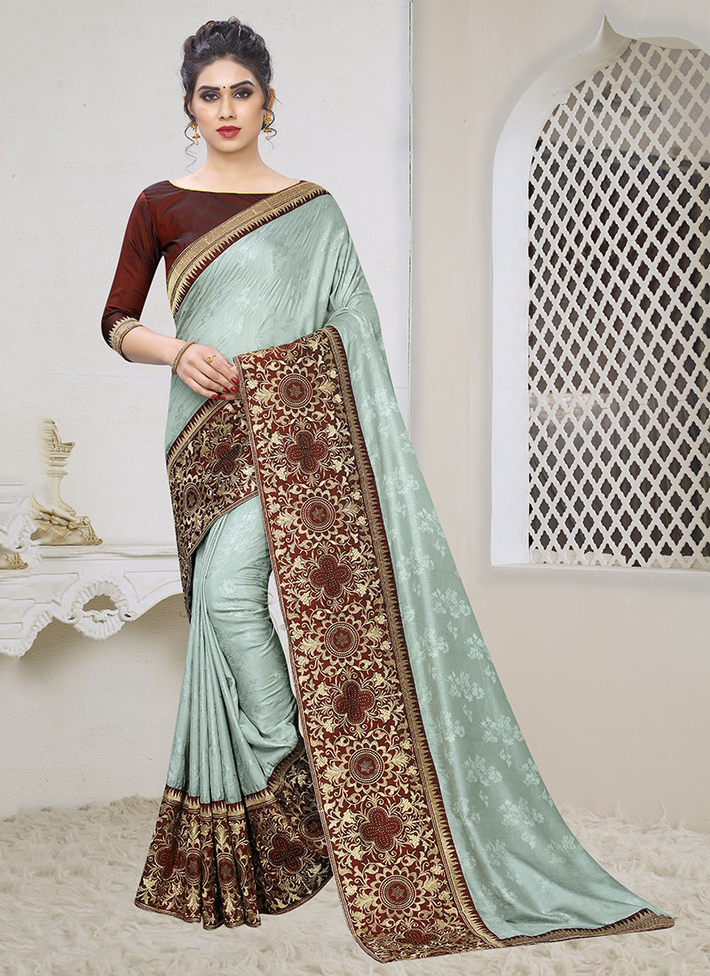 Moss Green Art Silk Embroidered Saree