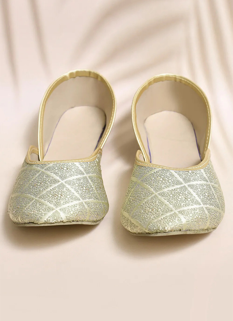 Moss Green Jacquard Juti For Women