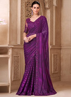 Mulberry Satin Georgette Embroidered Sequins Saree