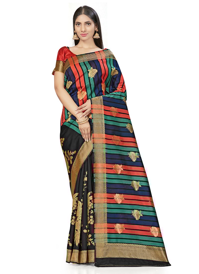 Mulitcolor Banarasi Silk Zari Work Saree Festive Wear