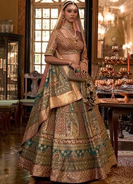 Jacquard Rajwadi Silk Stone Work Umbrella Lehenga