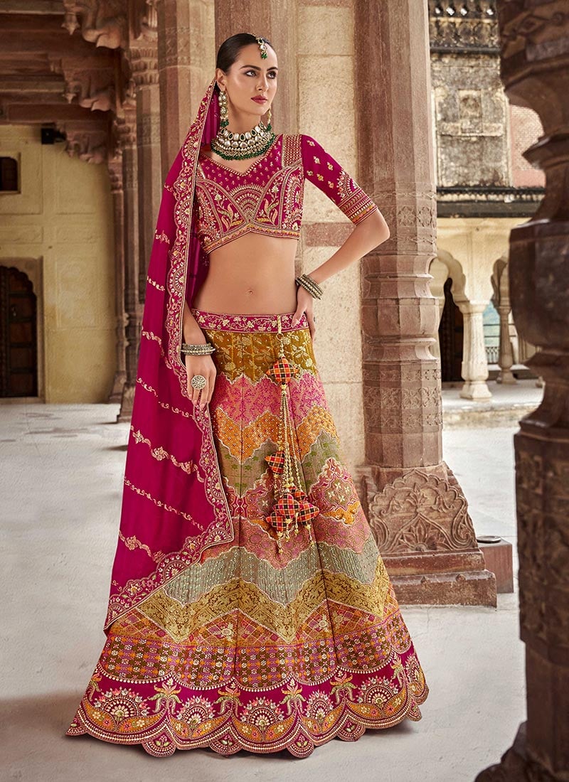 Multicolor Banarasi Silk Zari Embroidered Sequins Stone Work Lehenga