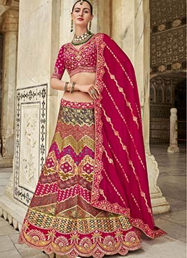 Multicolor Banarasi Silk Zari Embroidered Sequins Stone Work Lehenga