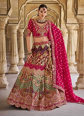Multicolor Banarasi Silk Zari Embroidered Sequins Stone Work Lehenga