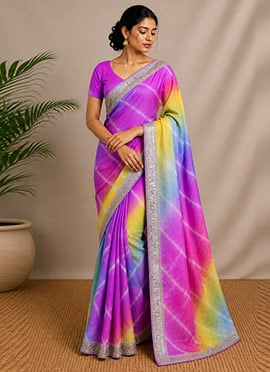 Multicolor Chiffon Gota Saree