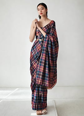 Multicolor Chinon Digital Print Pre Draped Saree