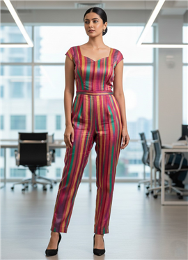 Multicolor Chinon Indo Western Jumpsuit