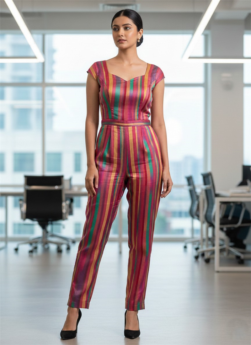 Multicolor Chinon Indo Western Jumpsuit After Six Wear