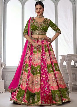 Multicolor Chinon Zari Embroidered Elegant Lehenga