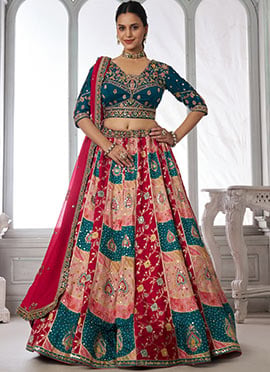 Multicolor Chinon Zari Embroidered Lehenga