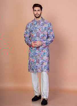 Multicolor Cotton Blend Printed Kurta Pyjama