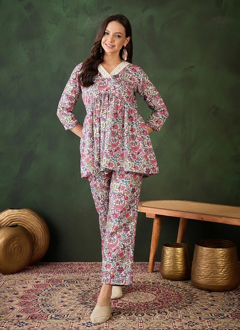 Multicolor Cotton Floral Print Indowestern Co ord Set After Six Wear