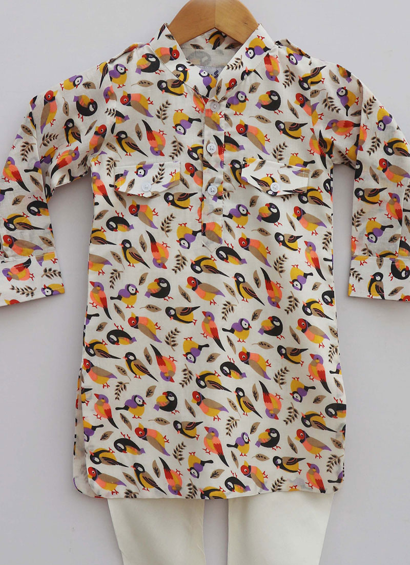 Babyhug Full Sleeves Printed Kurta With Pyjama - Orange