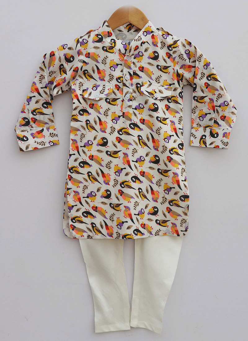 Multicolor Cotton Printed Kurta Pyjama Party Wear