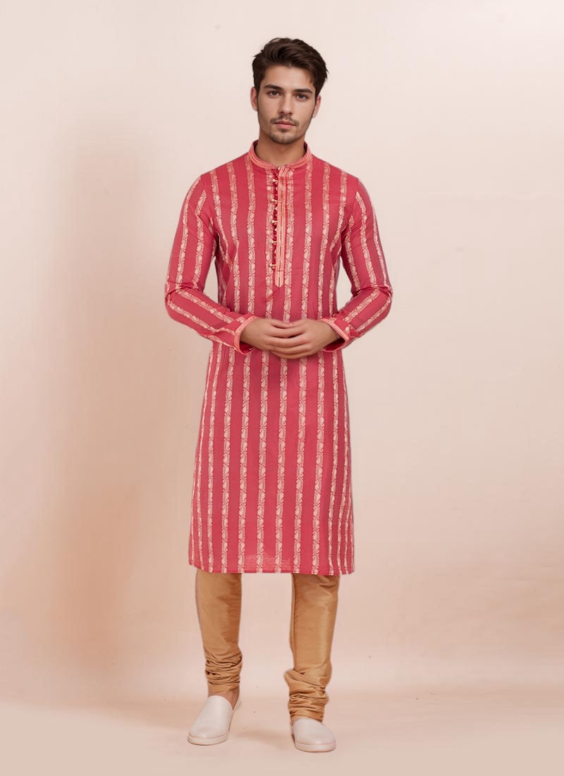 Multicolor Cotton Silk Jacquard Kuta Pyjama For Men
