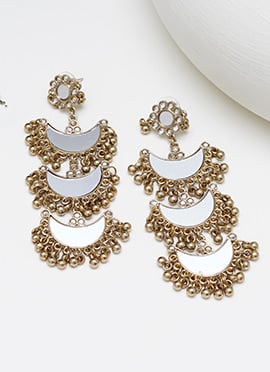 Ethnic Gold Plated Mirror Layered Danglers