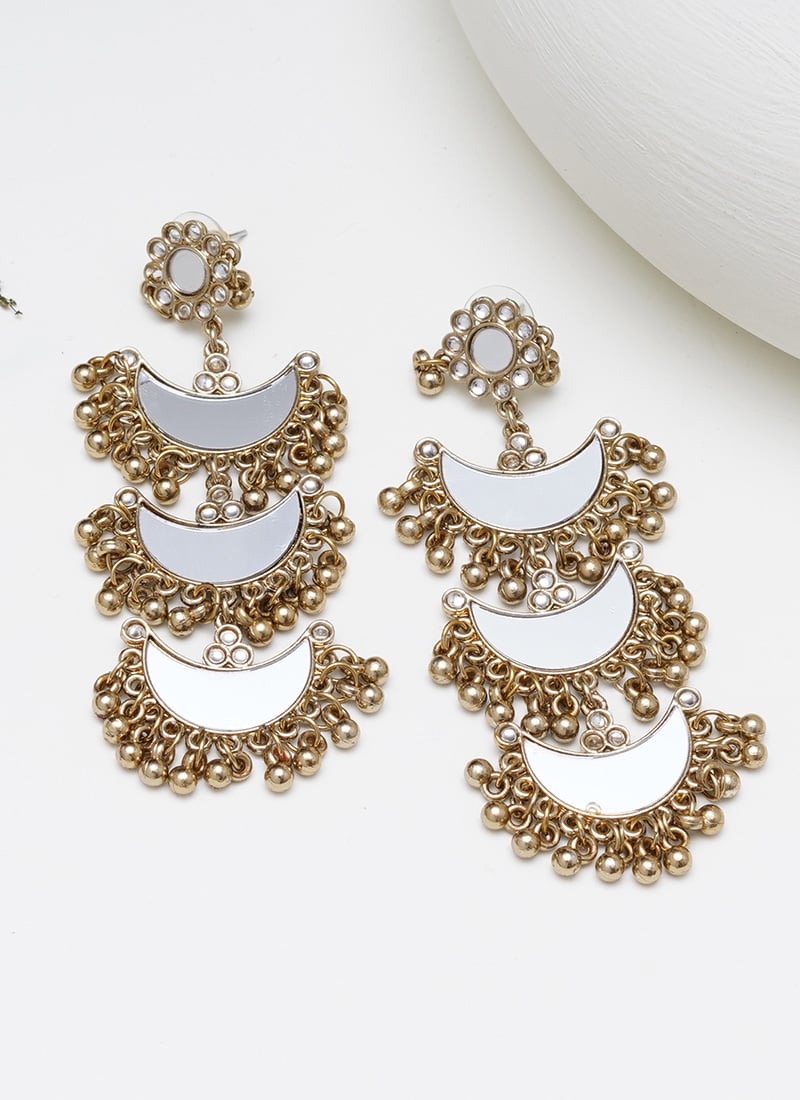 Ethnic Gold Plated Mirror Layered Danglers