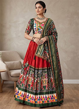 Multicolor Dhola Silk Embroidered Navratri Chaniya Choli For Dandiya Night