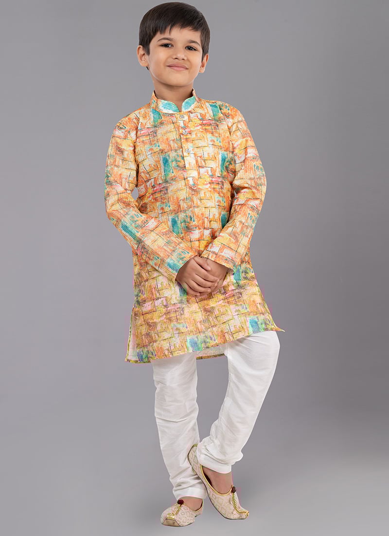Multicolor Digital Printed Kids Kurta Pyjama Party Wear