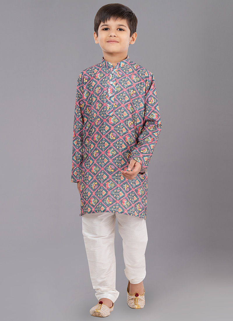 Multicolor Digital Printed Kids Kurta Pyjama Party Wear