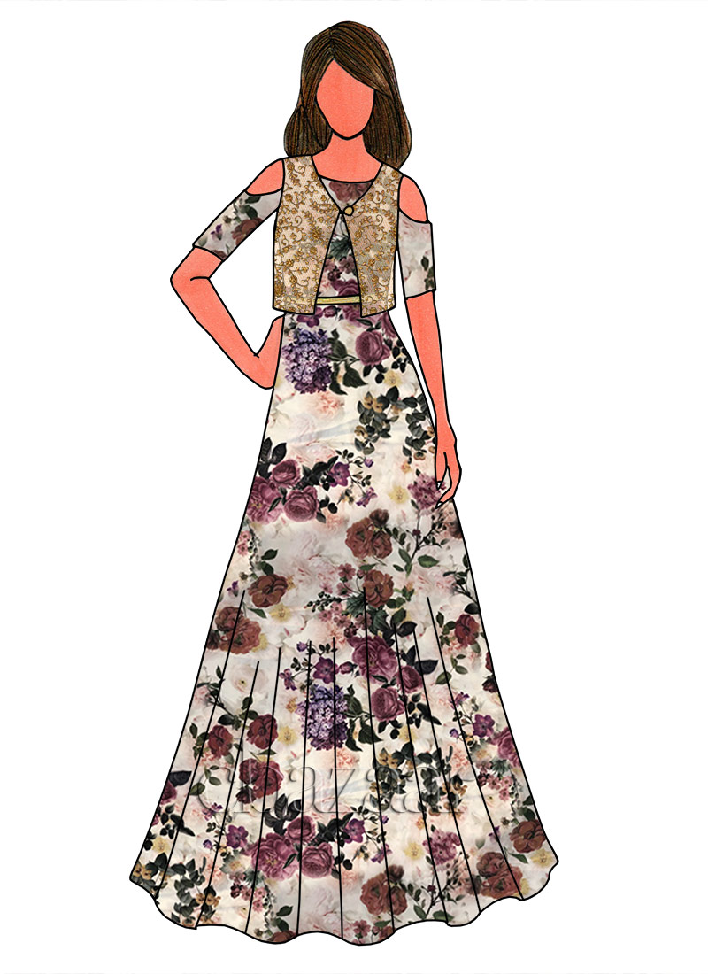printed gown with jacket
