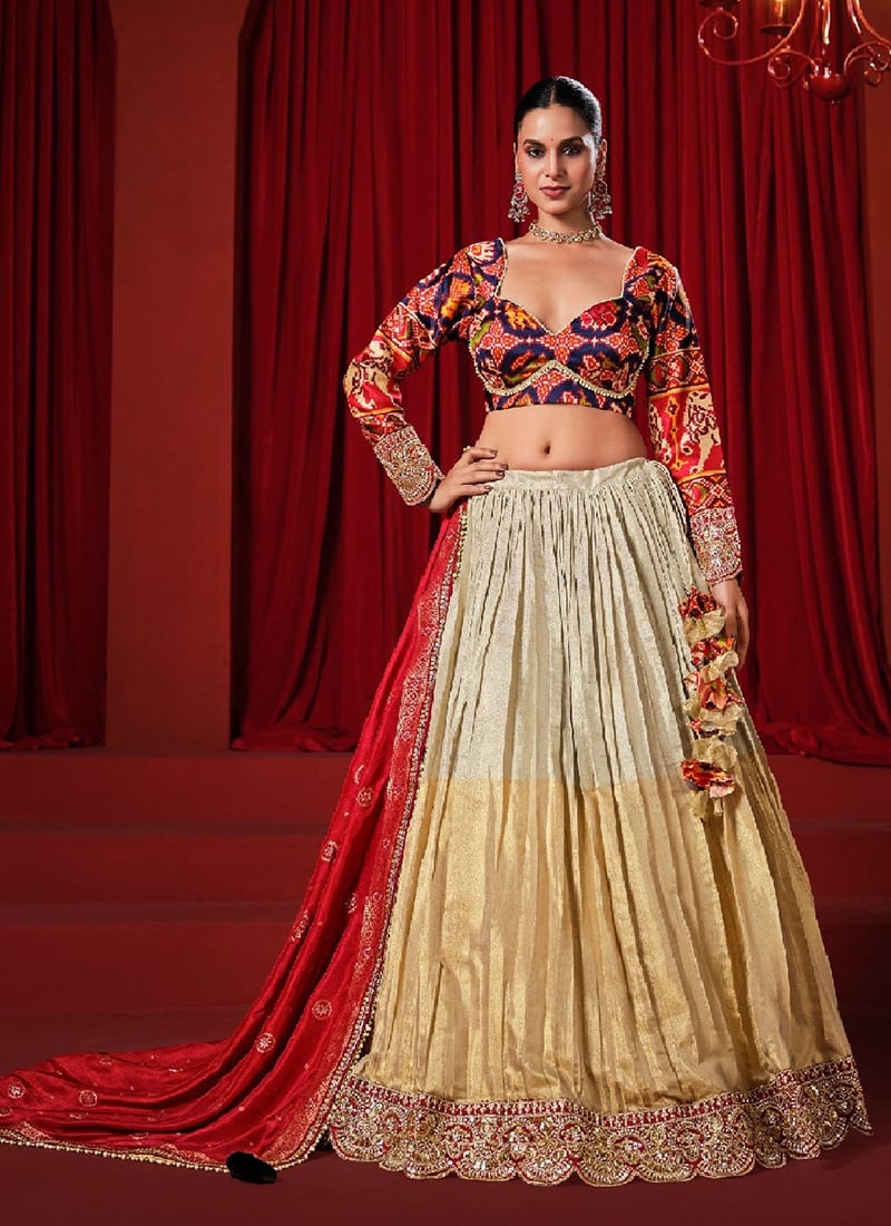 Multicolor Dola Tissue Patola Embroidered Sequins Stone Work Lehenga After Six Wear