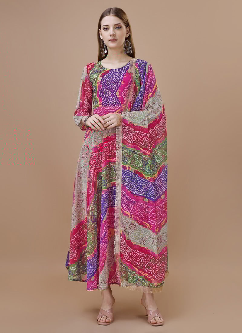 Multicolor Faux Georgette Digital Print Fit And Flare Dress After Six Wear